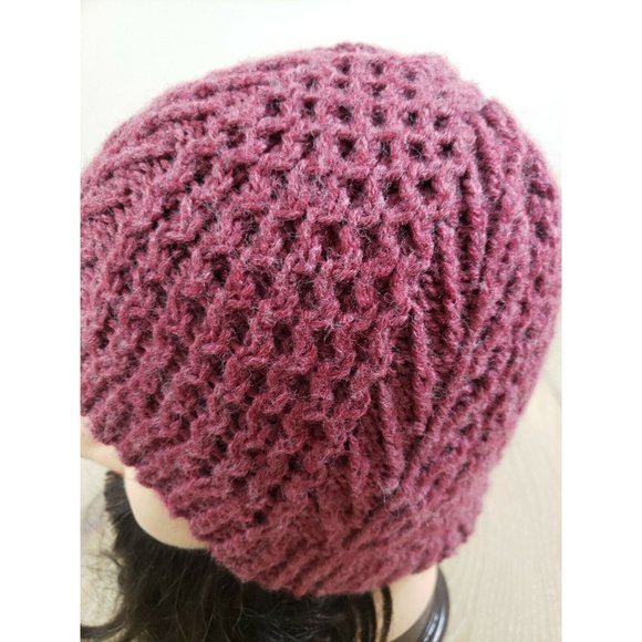 Raspberry Red Wool Knit Fisherman Style Beanie Skull Cap Knit Winter - Picture 3 of 7